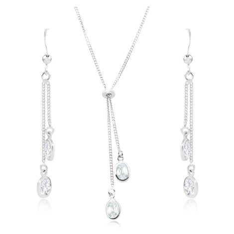 Set ze stříbra 925 - náhrdelník a náušnice, čiré zirkonové ovály na řetízcích Šperky eshop