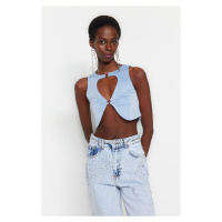 Trendyol Blue Crop Knitted Window/Cut Out Bustier with Accessories