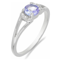 Prsten stříbrný s tanzanitem a zirkony Ag 925 015090 TZ - 62 mm 1,5 g