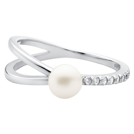Stříbrný prsten s bílou sladkovodní Gaura perlou a zirkonem Planet Shop