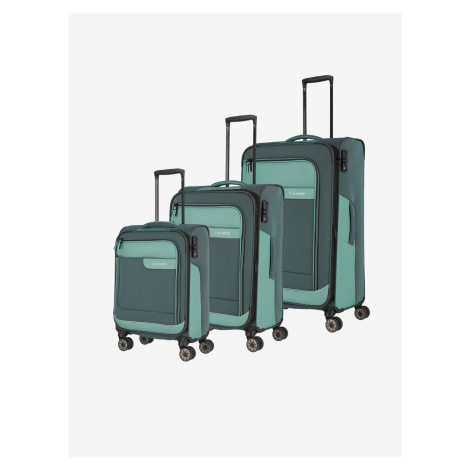 Sada tří cestovních kufrů a cestovní tašky v zelené barvě Travelite Viia 4w S,M,L + Duffle