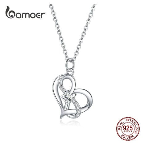 Stříbrný náhrdelník s propletenými srdcem a symbolem nekonečno LOAMOER