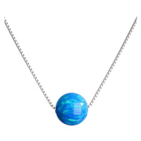 Stříbrný náhrdelník se syntetickým opálem modrý kulatý 12044.3