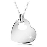 Stříbrný náhrdelník 925, lesklé srdce s výřezem ve tvaru malého srdíčka, řetízek