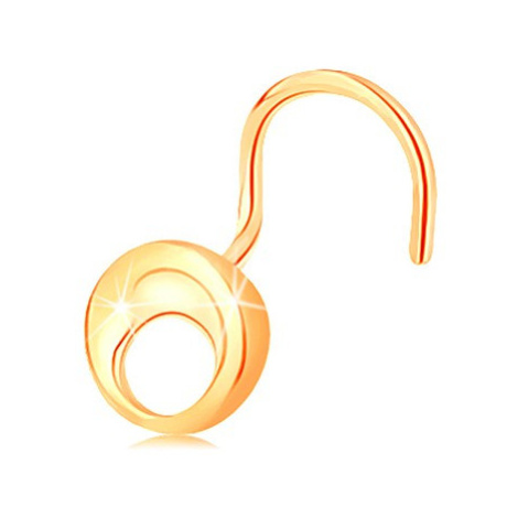 Piercing do nosu ze žlutého 14K zlata - malý lesklý kruh s výřezem, zahnutý Šperky eshop