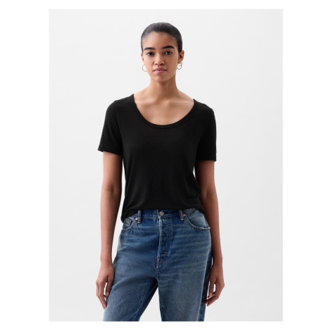 Černé dámské basic tričko s příměsí lnu GAP