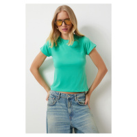 Happiness İstanbul Women's Light Green Crew Neck Basic Sandy T-Shirt