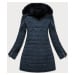 Tmavě modrý dámský zimní kabát s kožešinou (LD5520BIG)