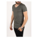 Madmext V-neck Khaki T-Shirt 2301