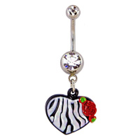 Piercing do pupíku - srdce, vzor černobílá zebra a růže