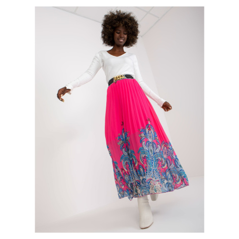 Růžová maxi plisovaná sukně s potiskem Fashionhunters