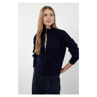 Trendyol Navy Blue Soft Textured Zippered Knitwear Cardigan