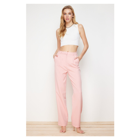 Trendyol Pink Straight/Straight Cut Wide Leg Pleated Woven Trousers