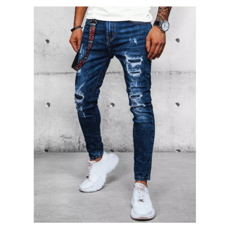 Tmavě modré pánské džíny s oděrkami Denim vzor BASIC