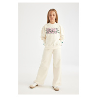 DEFACTO Girls 2-Piece Set Crew Neck Printed Sweatshirt Wide Leg Tracksuit Bottoms