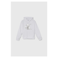 Dětská mikina Calvin Klein Jeans bílá barva, s kapucí, s potiskem