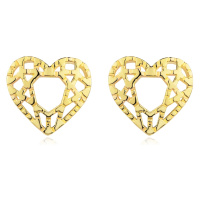 Puzetové náušnice ze žlutého 9K zlata - symetrické srdce s ornamenty