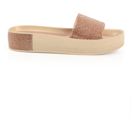 Capone Outfitters Capone Single Wide Strap with Stones Stitched Detailed Wedge Heel Women's Meta