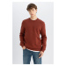 DEFACTO Men's White 3 Thread Cotton Raised Polar Fleece Regular Fit Crew Neck Thick Sweatshirt