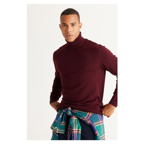ALTINYILDIZ CLASSICS Men's Claret Red Standard Fit Anti-Pilling Full Turtleneck Knitwear Sweater AC&Co / Altınyıldız Classics
