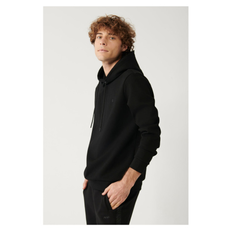 Avva Men's Black Sweatshirt Hooded Flexible Soft Texture Interlock Fabric Regular Fit