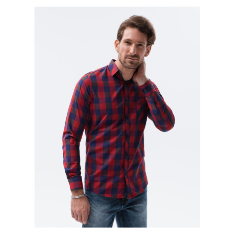 Ombre Clothing Stylová červeno-granátová kostkovaná košile K282