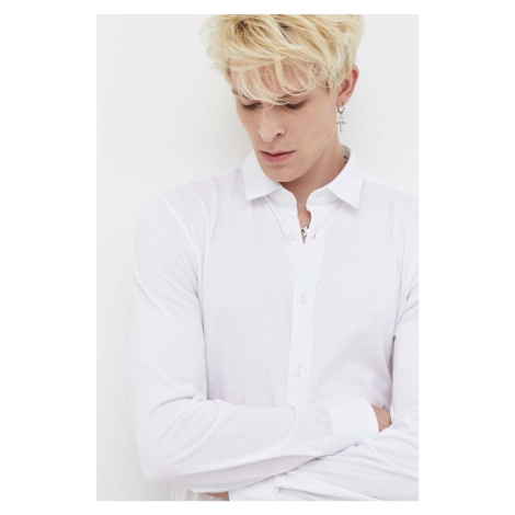 Bavlněná košile HUGO bílá barva, slim, s klasickým límcem Hugo Boss