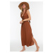 Plážové šaty Trendyol Cinnamon Maxi Woven Tassel