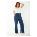 Şans Women's Plus Size Navy Blue Slit Jeans Trousers
