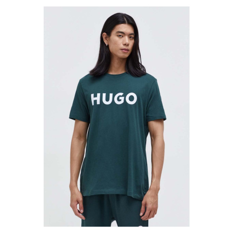 Bavlněné tričko HUGO zelená barva, s potiskem Hugo Boss