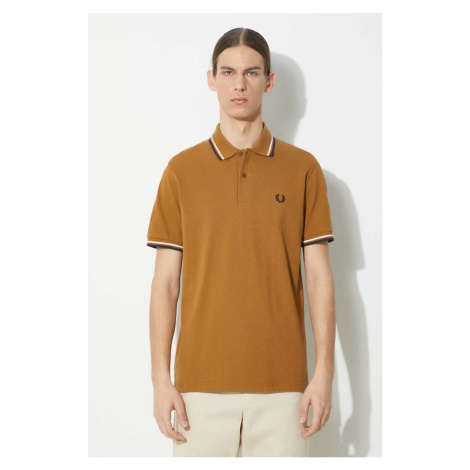 Bavlněné polo tričko Fred Perry Twin Tipped Shirt hnědá barva, M12.V46