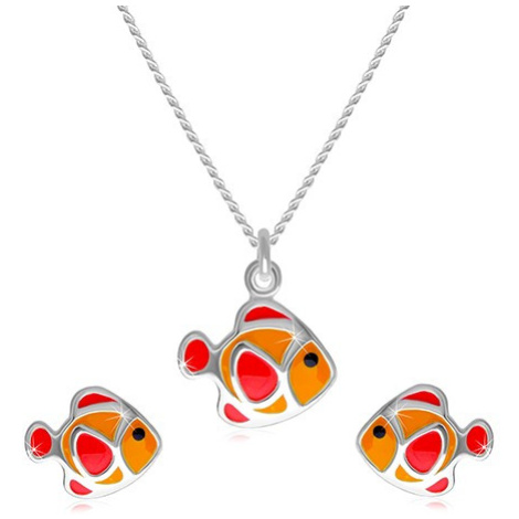Dvojdílná sada ze stříbra 925 - náhrdelník a náušnice, červeno-oranžová rybička Šperky eshop