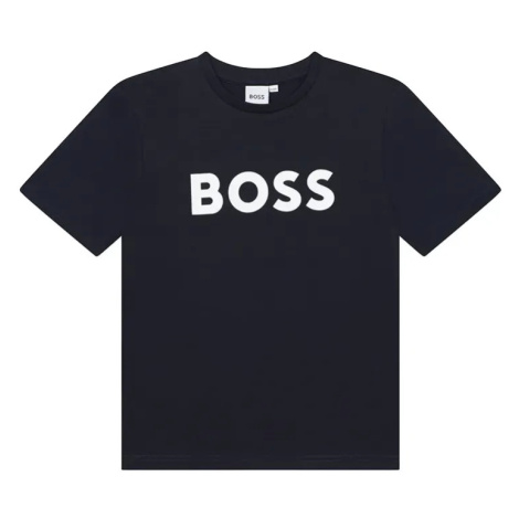 Dětské bavlněné tričko BOSS tmavomodrá barva, s potiskem Hugo Boss