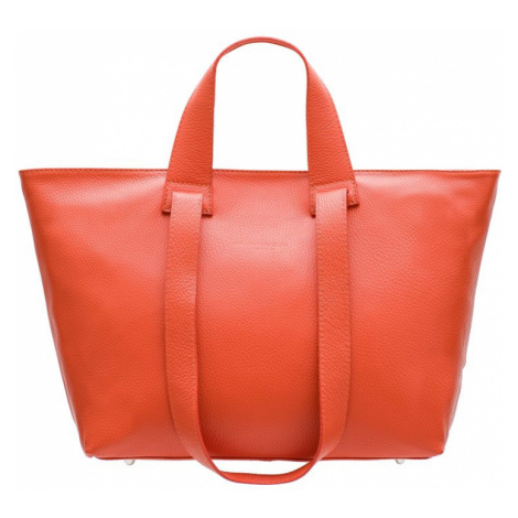 Kožená velká kabelka s krátkým a dlouhým poutkem - oranžová