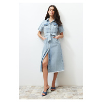 Trendyol Blue Belt Maxi Denim Dress