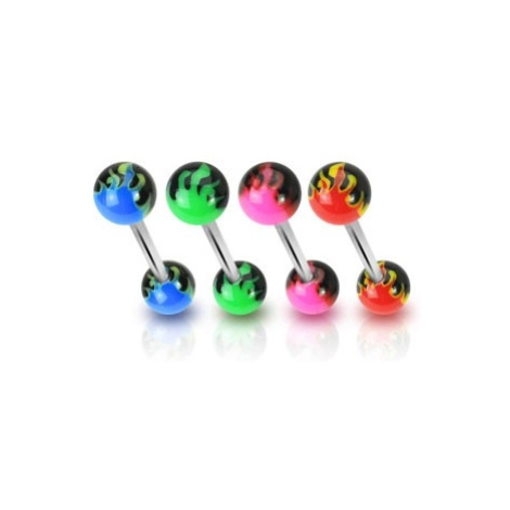 Piercing do jazyka - barevné plameny - Barva piercing: Zelená Šperky eshop