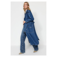 Trendyol Dark Blue Denim Trench Coat