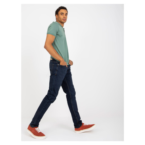 Tmavě modré pánské džínové kalhoty slim fit Fashionhunters