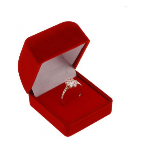 Sametová krabička na prsten nebo náušnice, červená barva, zkosená horní část