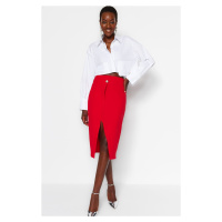 Trendyol Red Double-Breasted Detailed Button-Front Woven Skirt