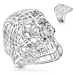 Masivní ocelový prsten ve stříbrném odstínu, síťovaná lebka