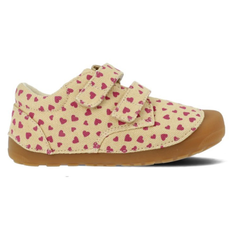 BUNDGAARD PETIT STRAP CANVAS Beige Hearts | Dětské barefoot tenisky