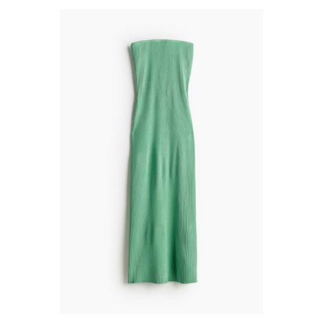 H & M - Žebrované šaty tube dress bez ramínek - zelená H&M
