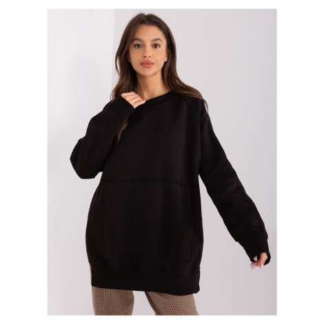 ČERNÁ VYTEPLENÁ OVERSIZE MIKINA BEZ KAPUCE --BLACK BASIC