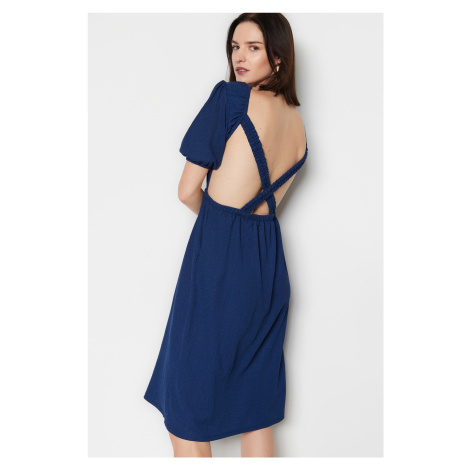 Trendyol Navy Blue Backless Midi Wrap Knitted Dress