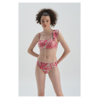 Dagi Fuchsia Gray One-Shoulder Flounce Bikini Top