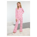 Trendyol Pink-Multicolor 100% Cotton Heart Piping Detailed Knitted Pajamas Set