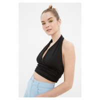 Trendyol Black Halterneck Knitted Blouse with Crop Fitted/Straighten