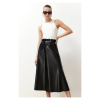 Trendyol Black Faux Leather Flared Maxi Length Woven Skirt