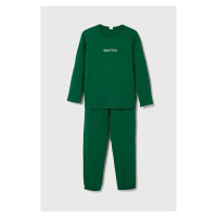 Dětské bavlněné pyžamo United Colors of Benetton zelená barva, s potiskem